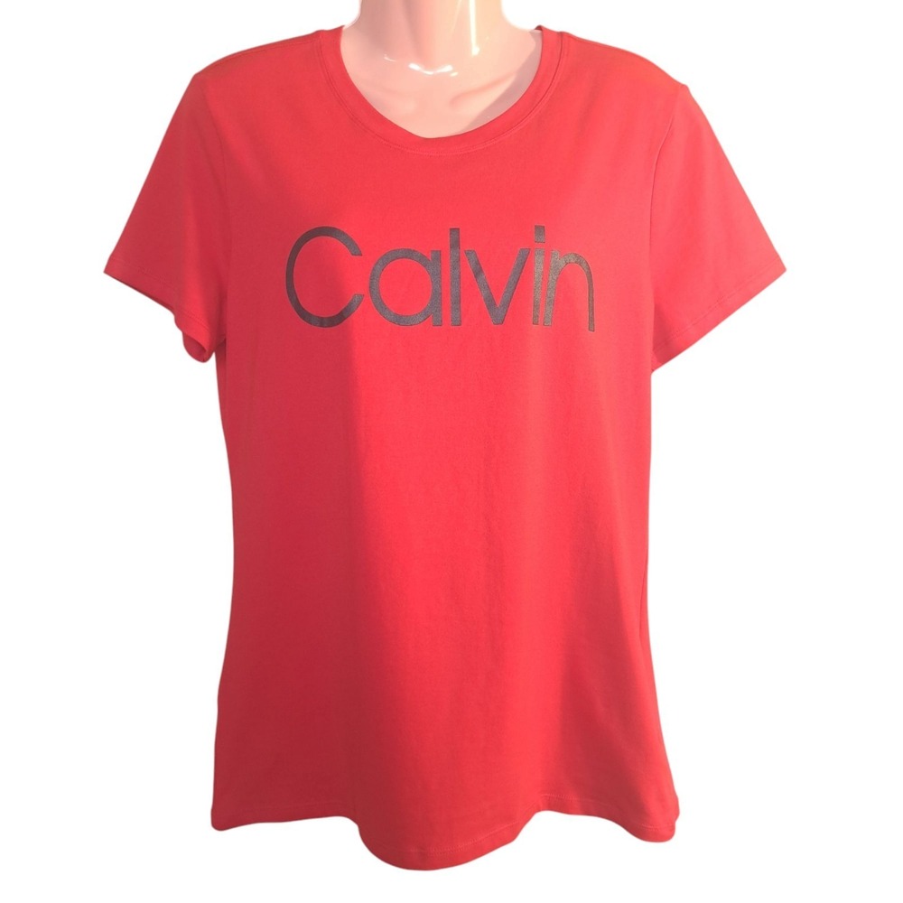 Calvin Klein Women's T-Shirt Size Large Red Logo Short Sleeve
